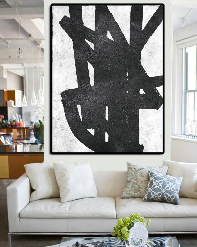 Art Work,Black And White Minimal Painting On Canvas - Modern Art Oil Painting